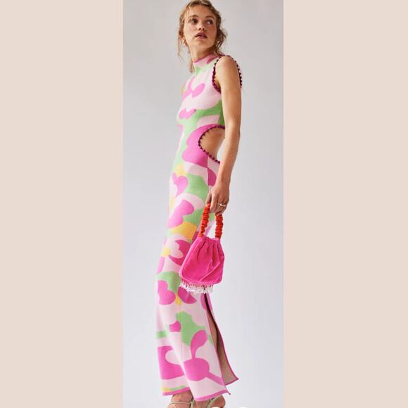 The Wolf Gang Valencia Midi Dress Barbie Pink Candy Floral Small - Picture 4 of 13